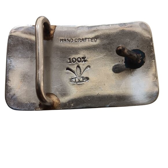 Johnson & Held Vintage Handcrafted Silver Belt Buckle Turquoise Inlay Bear Paw - Picture 2 of 9